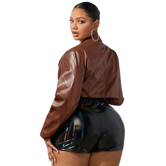 |🔸BUNDLE ONLY🔸|NWT| SHEIN CURVE Plus Lapel Neck Button Crop PU Leather Blazer - Picture 2 of 8